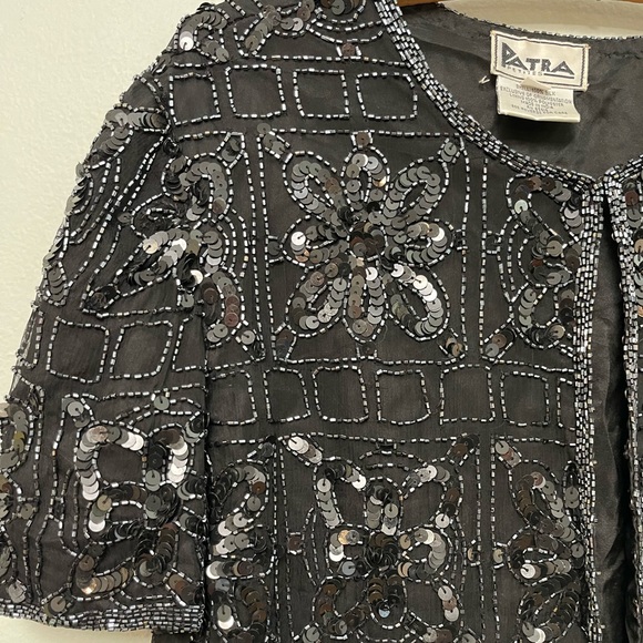 VINTAGE Patra Beaded Silk Blouse, Black Sz PM - Picture 3 of 7